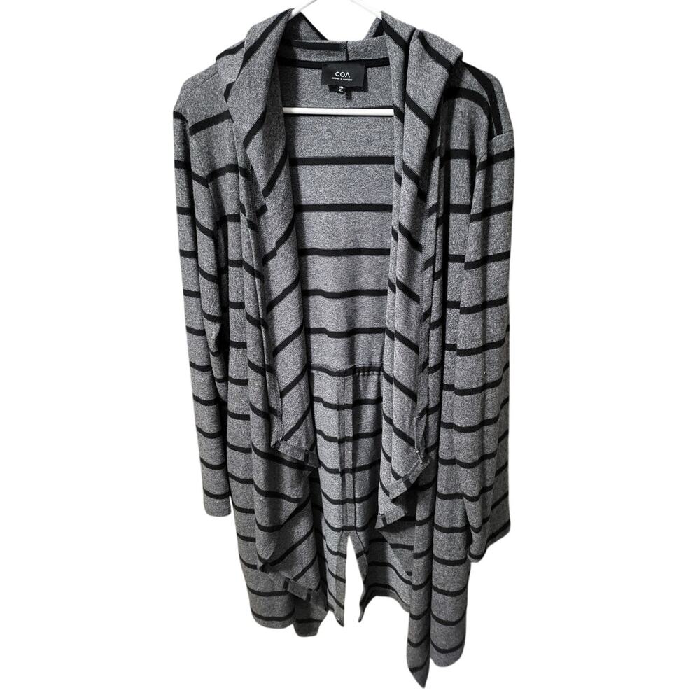 COA Gray and Black Striped Open Front Cardigan/Jacket with Hood - XL